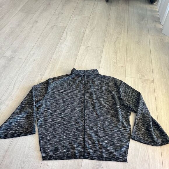 Free People Sweater XL Black White Mock Neck Distressed Relaxed Boho Lagenlook - Picture 3 of 7